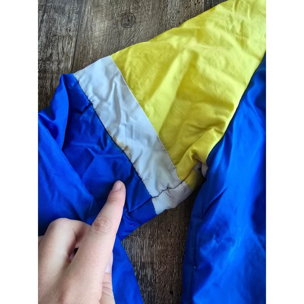 Vintage 70s‎ JCPenney Puffer Jacket Kids Size 10 Blue Yellow Colorblock Coat